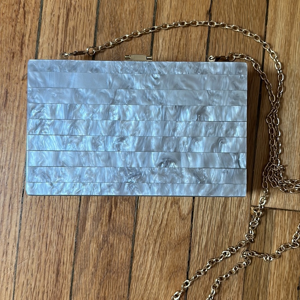 Square acrylic purse, grey mother of pearl style